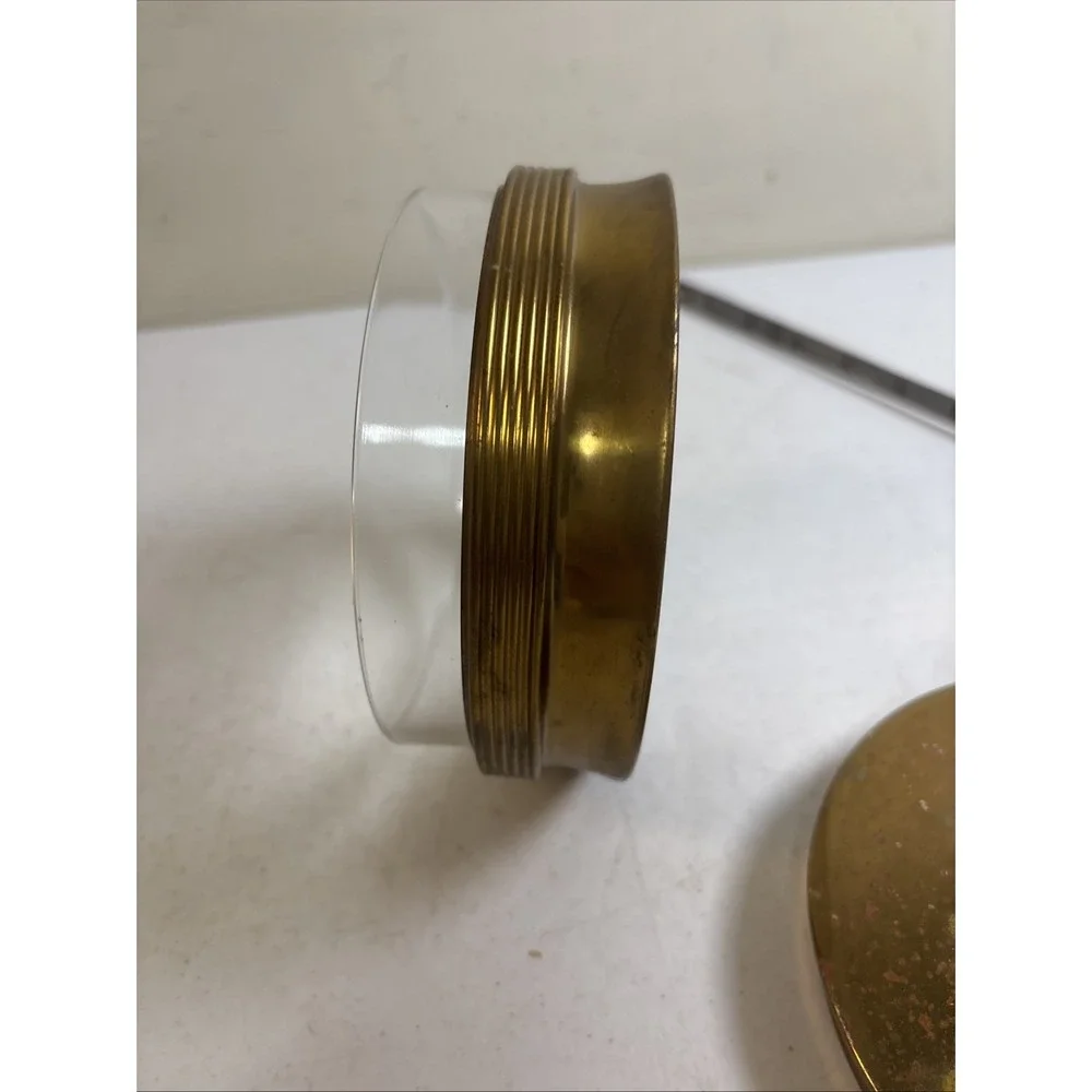 Brass & Glass Powder Hearts Vanity Trinket‎ Jar Art Deco VTG